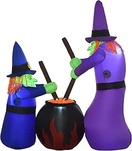 Homcom 6 Tall Exterieur Lighted Airblown Gonflable Halloween Decoration Sorcieres Autour D Un Noir Chaudron Amazon Ca Maison