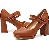 Trary Mary Jane Shoes Women Heels Platform Chunky Block High Heels with Double Strap Women's Pumps Comfortable Dress Pumps for Party Wedding Office Round Toe Heel Shoes