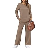 XIEERDUO Women's 2 Piece Lounge Sets Side Slit Outfits Wide Leg Tracksuit Comfy Loungewear Fashion Sweatsuit S-3XL