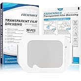 FRESINIDER Transparent Film Dressing 4” x 4.75” (50 Pack) – Waterproof Shower Bandages, Breathable Clear Wound Cover with Border for IV Shield, Post-Surgery Care & Tattoo Aftercare