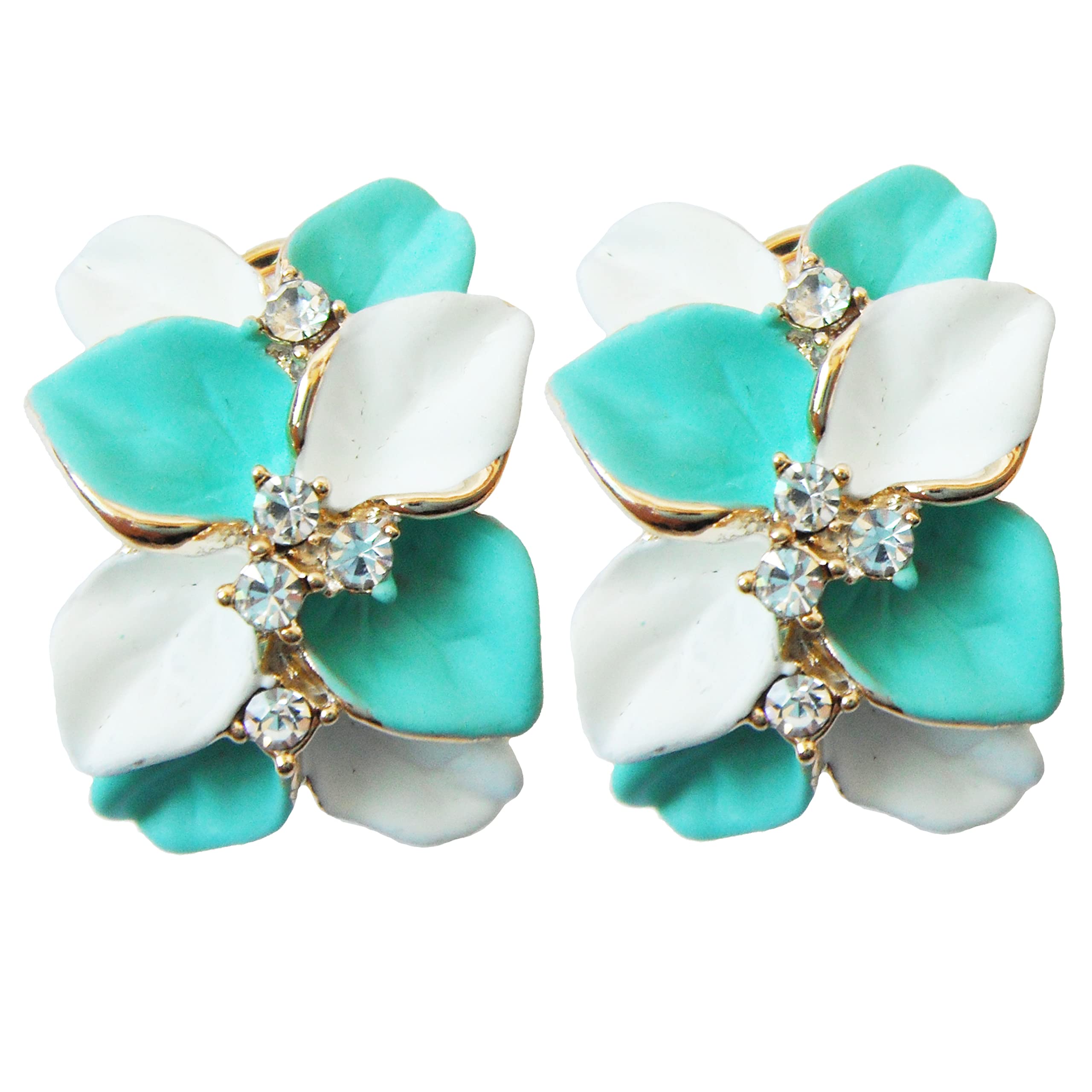 Navachi 18k Gold Plated Crystal Blue White Enamel Leaves Flower Az2861e Omega Earrings