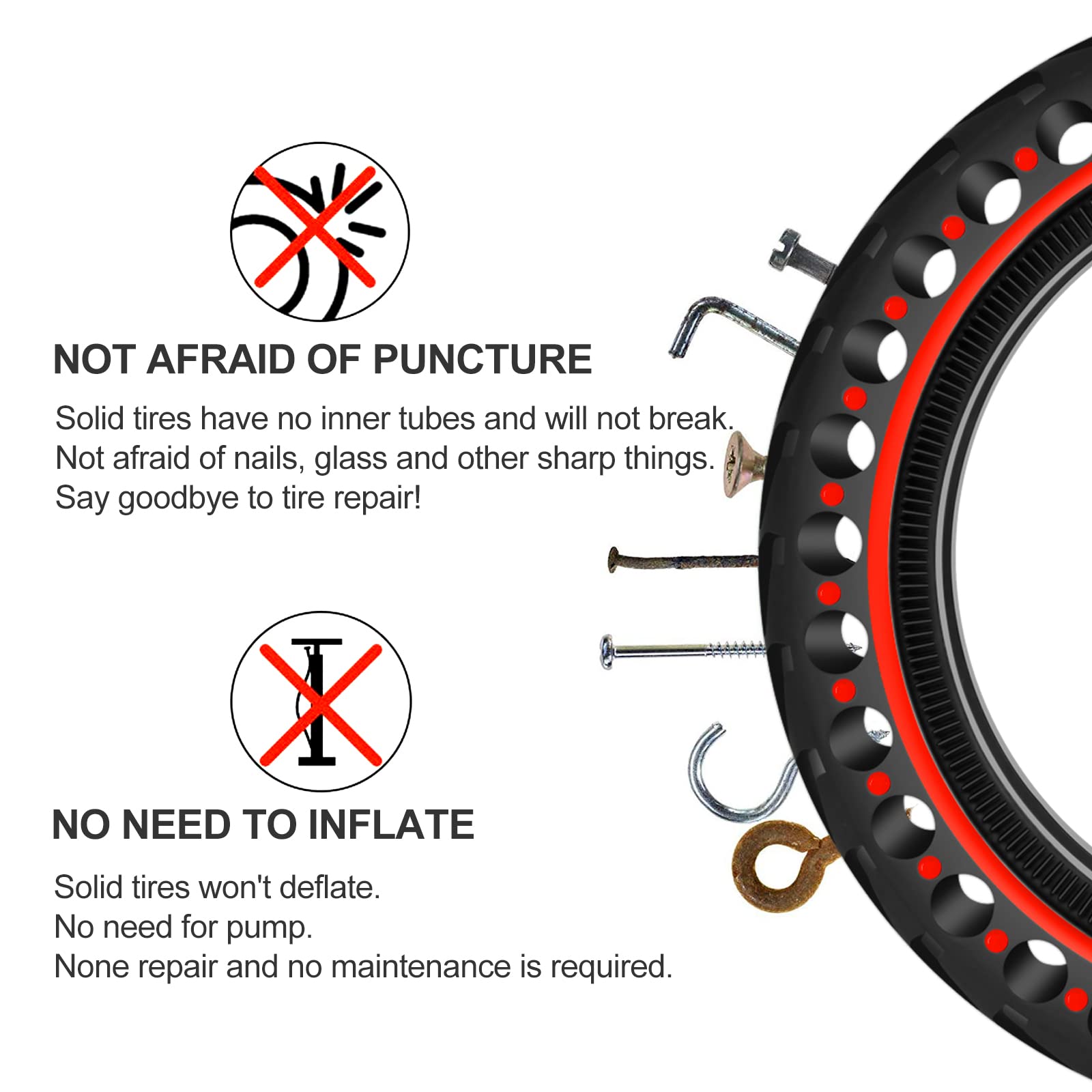 BANGTING 2PCS 8.5x2 inches Solid Tires for Electric Scooter, 8 1/2 x2 Tire for Gotrax GXL V2 / XR/APEX, 50/75-6.1 Tire Replacement for Xiaomi Pro 2 / M365 / 1S and All 8.5'' Scooter Tires