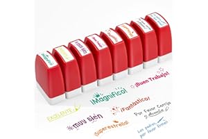 Qilery 8 Pcs Teacher Stamp Spanish Grading Gifts Rubber Self Inking Motivation for School Spanish Classroom Grading Stamp Kids School Prizes(Red,Stylish)