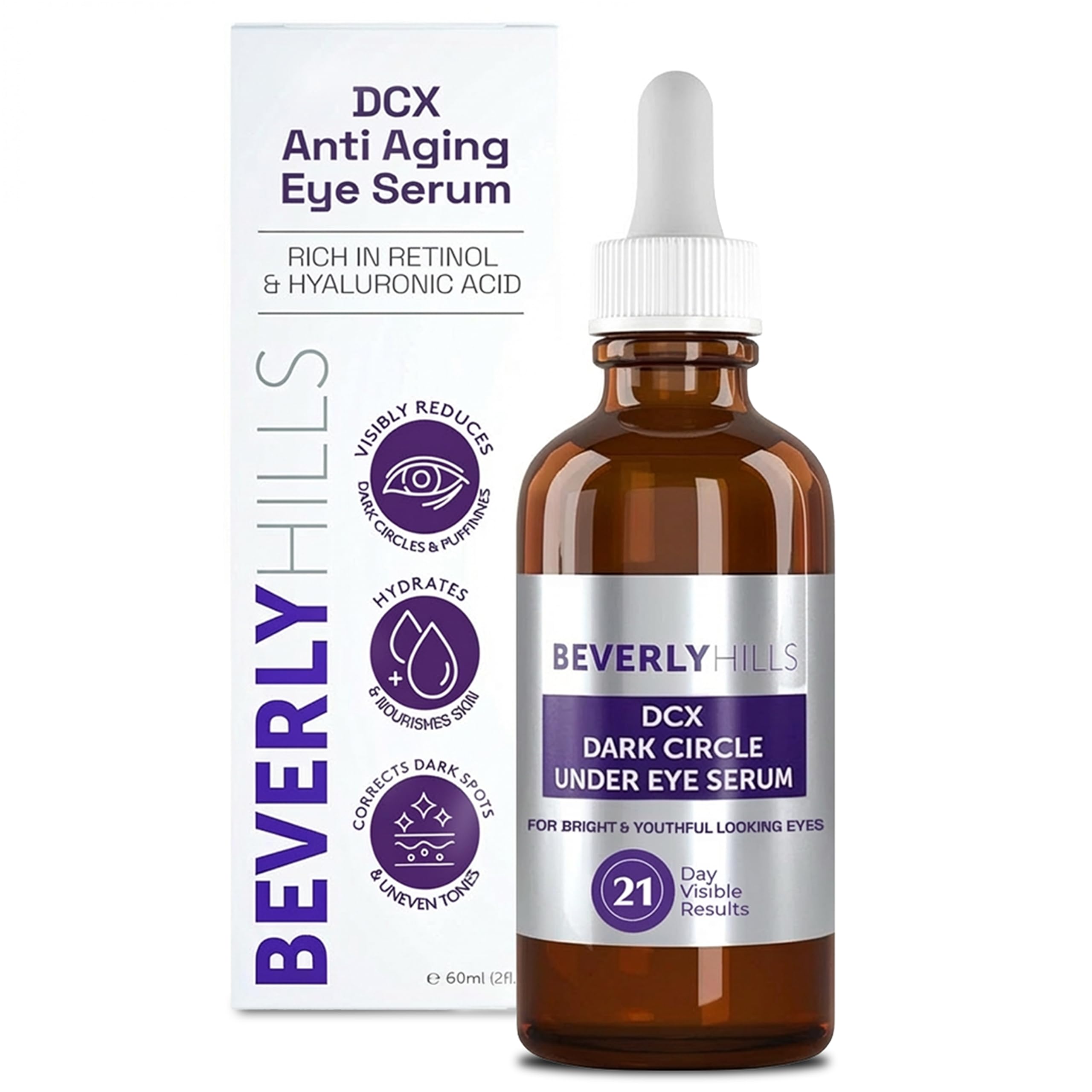 Beverly Hills DCX Eye Serum 30ml | iCaffeine 5%, Dipeptide-2 & Palmitoyl Peptides | Dark Circles, Puffy Eyes & Crow's Feet | Anti-Ageing Under Eye Treatment Serum | 30-Day Supply