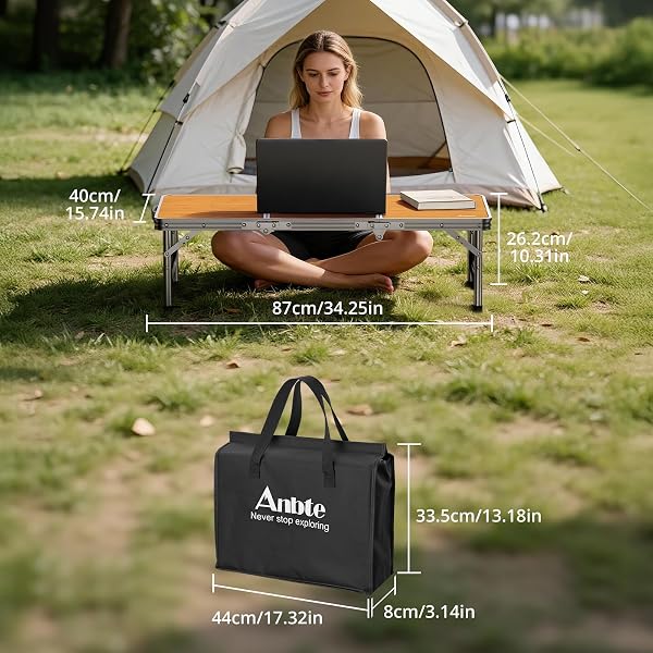 ANBTE 3FT LOW FOLDING PICNIC TABLE, THICKER ALUMINUM SMALL CAMPING TABLE WITH STORAGE BAG, PORTABLE HANDLE, LIGHTWEIGHT, FOR CAMPING BEACH PARTY PICNIC FLOOR, 34.2″ X 15.7″ X 10.3″, YELLOW
