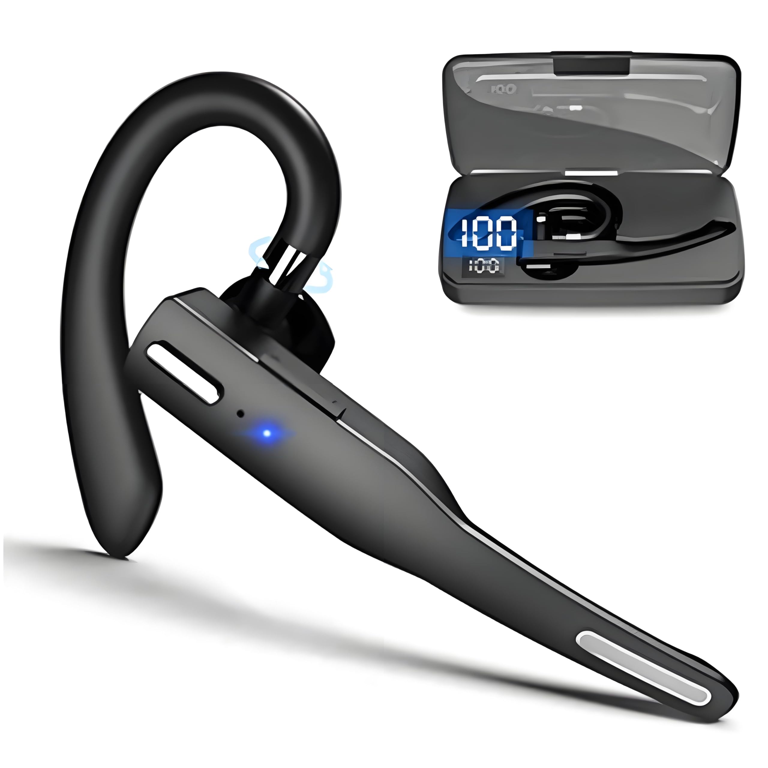 Bluetooth Earpiece, 5V ABS Noise Canceling LED Digital Display Single Ear Bluetooth Headset with Charging Compartment for Sports (Standard Headphones with Charging Compartment)