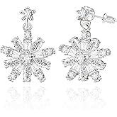XGALBLA Clear Cubic Zirconia Snowflake Earrings for Women Winter Party Snowflake Clip on/Pierced Dangle Earrings for Christmas