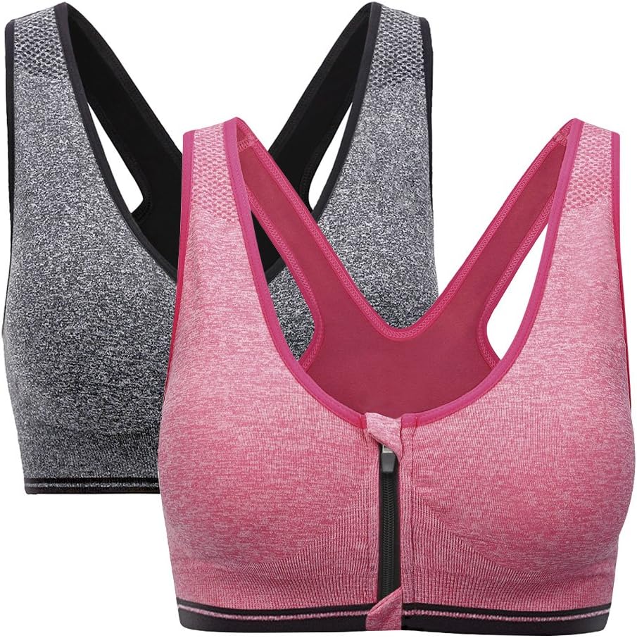 DSTANA Racerback Sports Bras for Women - Seamless High Impact Support Yoga Gym Removable Pads