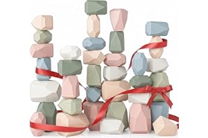 Comfy Cubs Stacking Rocks 36 Pieces, 36 Months+, Educational Toddler Stacking Blocks, Promotes Imagination, Balance & Fine Motor Skills - Wooden Rocks Sensory Toys Gift for Kid, Neutral Pack