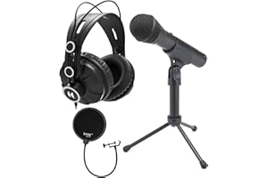 SAMSON Q2U Black Handheld Dynamic USB Microphone Bundle with Pop Filter and Closed Back Over-Ear Headphones (3 Items)