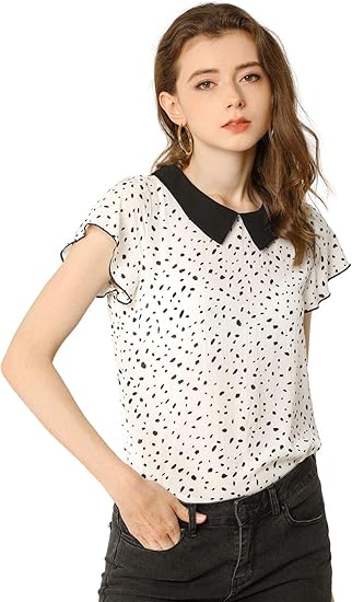 Amazon Allegra K ドット ブラウス トップス 襟付き シャツ フレアスリーブ レディース シャツ ブラウス 通販