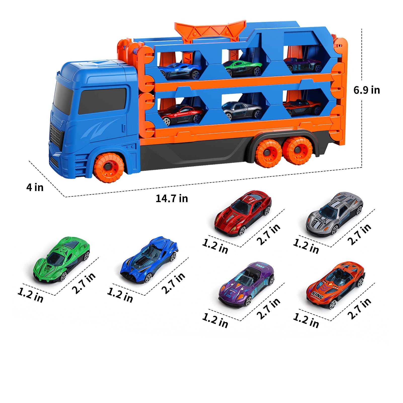 Ci Vetch Auto Spielzeug für 2-6 Jahre alte Jungen, Transport LKW Auto Spielzeug mit 61-Zoll-Rennstrecke, Blau 3