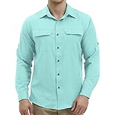 Mens Long Sleeve Sun UV Protection Shirt Cooling Quick Dry Fishing Shirts for Travel Outdoor Camping Hiking UPF 50+