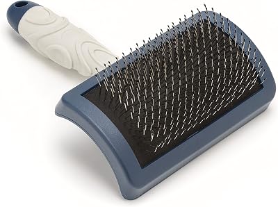 Mikki Dog Puppy Grooming Curved Head Slicker Brush for Doodles Blue Grey X-Small