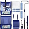 PinStone 15pcs Paint Roller Kit - 12" Ladder Paint Tray, 9" Extendable Paint Roller (18-36 Inch), 4" 2" Mini Roller Frame with Microfiber Covers, Large Paint Kit for Painting Walls, Ceilings, Floors