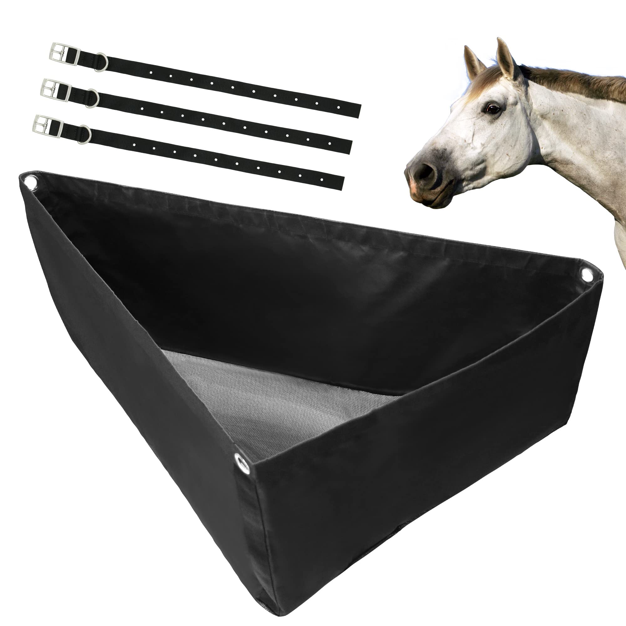 Photo 1 of ASOOLL Horse Corner Hay Feeder with Large Capacity, Mesh Bottom and Metal Snaps, Fit for Horse Trailer Stall