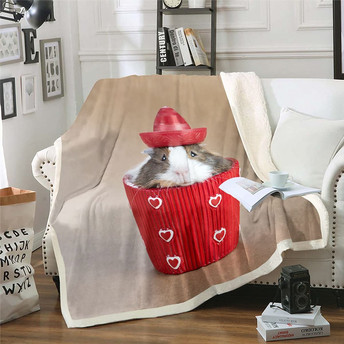 Homemissing Cute Hamster Fleece Throw Blanket Hamster In The Cup Plush Blanket For Kids Boys Girls Teens Animal Sherpa Breathable For Sofa Bed Brown,Double 60x79 Inch