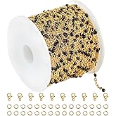 KYUNHOO 16.4 Feet Gold Plated Chain for Jewelry Making Solid Stainless Steel Cable Chain Black Beaded Jewelry Chain Roll with Lobster Clasps Jump Rings