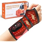Cordless Wrist Heating Pad with Massage & Red Light, Rechargeable Heated Wrist Brace Wrap for Carpal Tunnel, Arthritis, Wrist Massager for Hand Pain Relief, 3 Heat & Vibration Modes (Black)