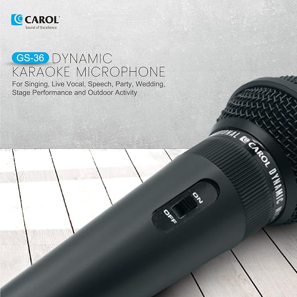 CAROL GS-36 CARDIOID DYNAMIC MICROPHONE ULTRA LIGHTWEIGHT MULTIPURPOSE CLASSIC WIRED STYLE FOR SINGING, HOME ENTERTAINMENT, SPEECH, SPORTS COMPETITION W/14.8FT XLR TO 1/4″(6.35MM) CABLE
