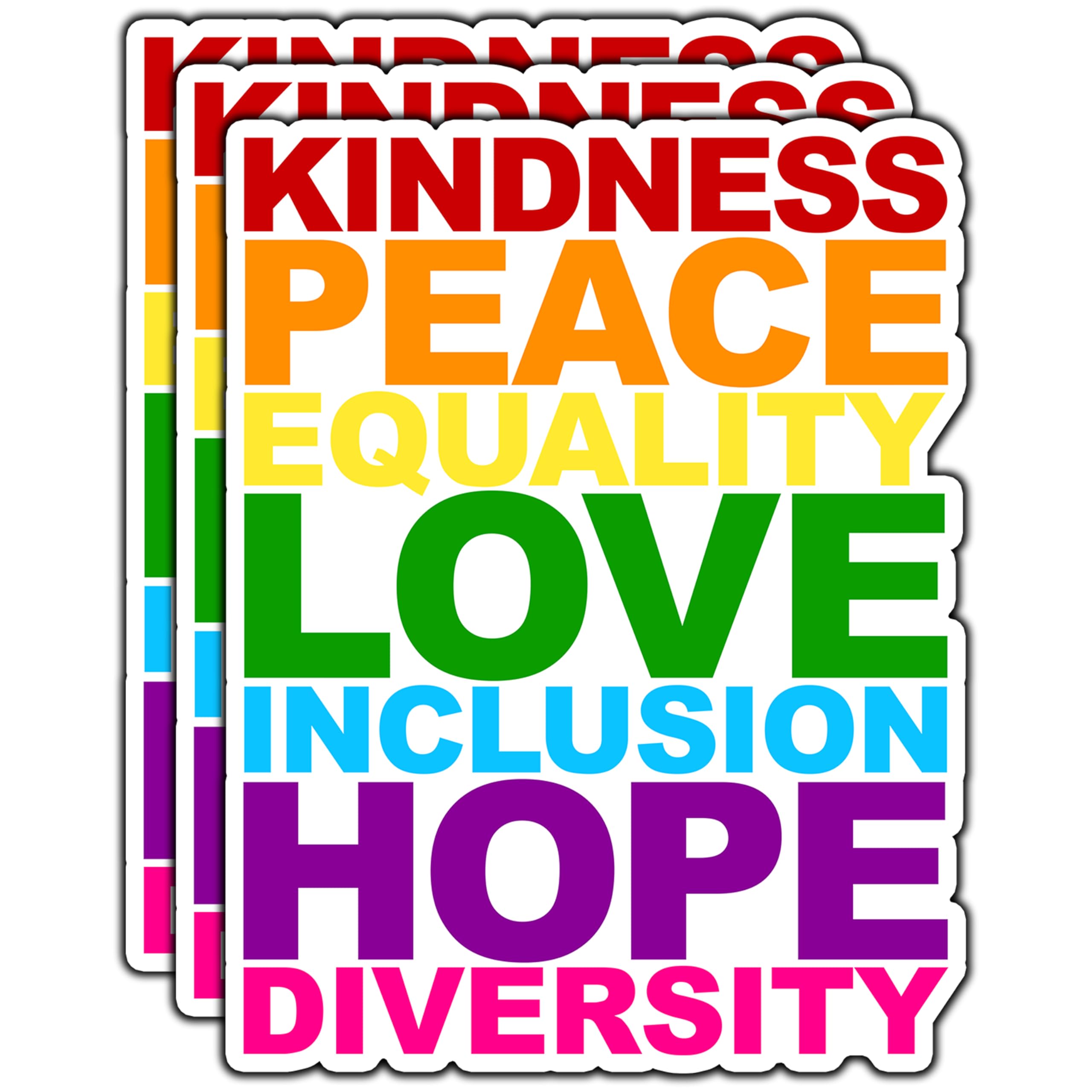 Photo 1 of (3Pcs) Kindness Peace Equality Love Inclusion Hope Diversity Inspirational Sticker Rainbow Motivational Decorate Stickers Waterproof Vinyl Decal For Tumbler Water Bottle Laptop Phone Size 2.3x3 Inches