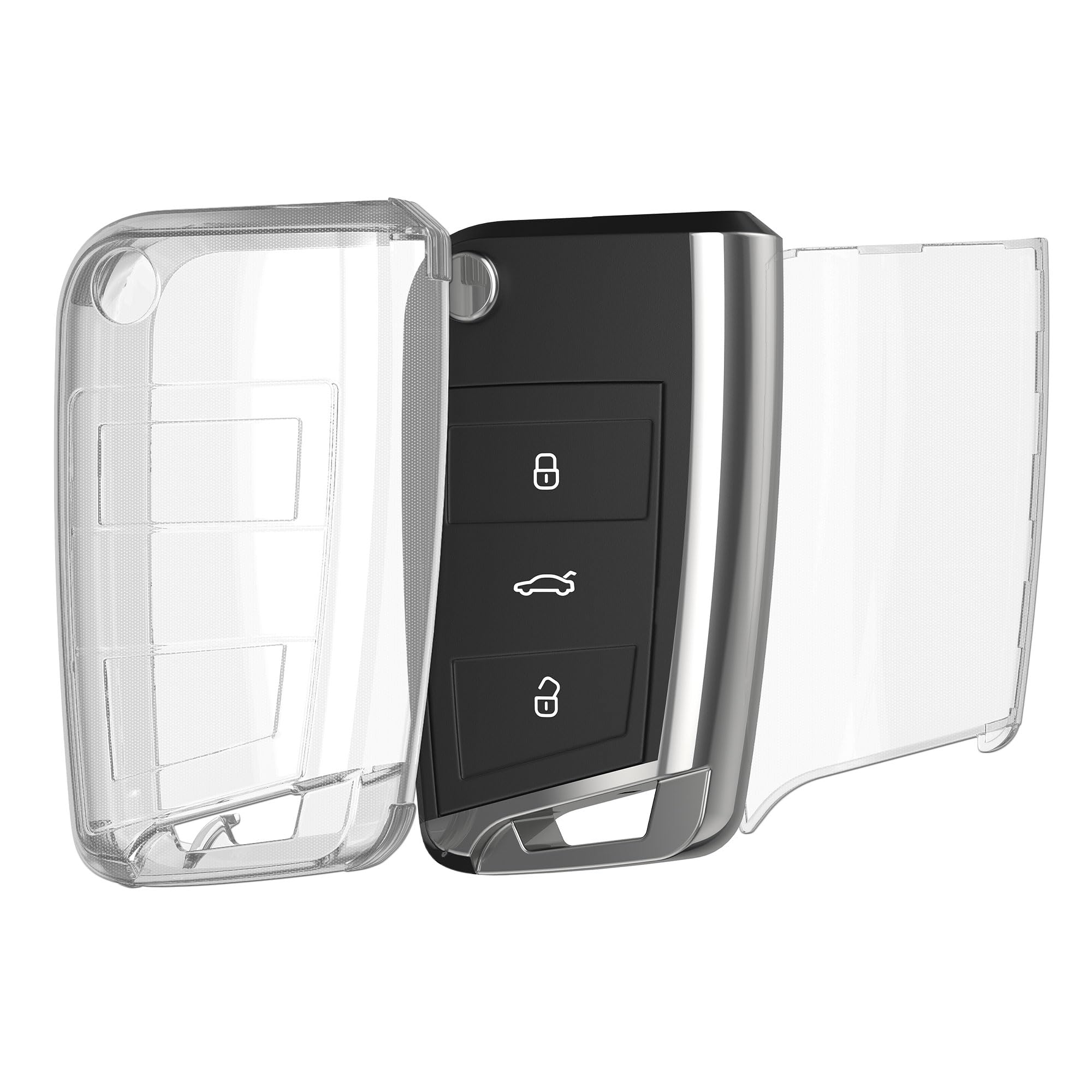 kwmobile Car Key Case Compatible with VW Golf 7 MK7 3 Button Car Key Cover - Soft TPU Shell - Transparent