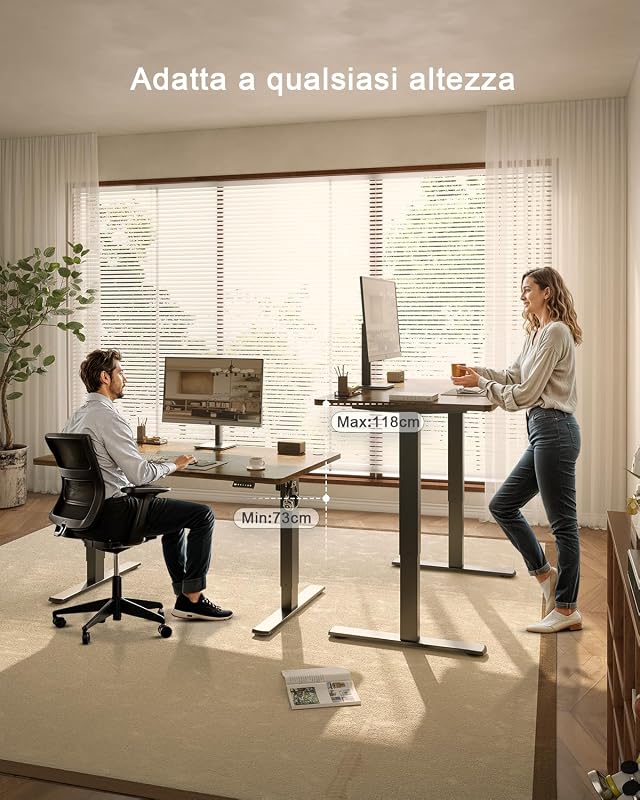Scrivania Regolabile In Altezza Elettrica,100 x 60 cm,Pannello 6 Tasti Con 4 Memorie Di Altezza E Porta USB, Scrivania Da Computer Marrone,Avviso Di Pausa Per Sedentarietà — foto 6 di 8