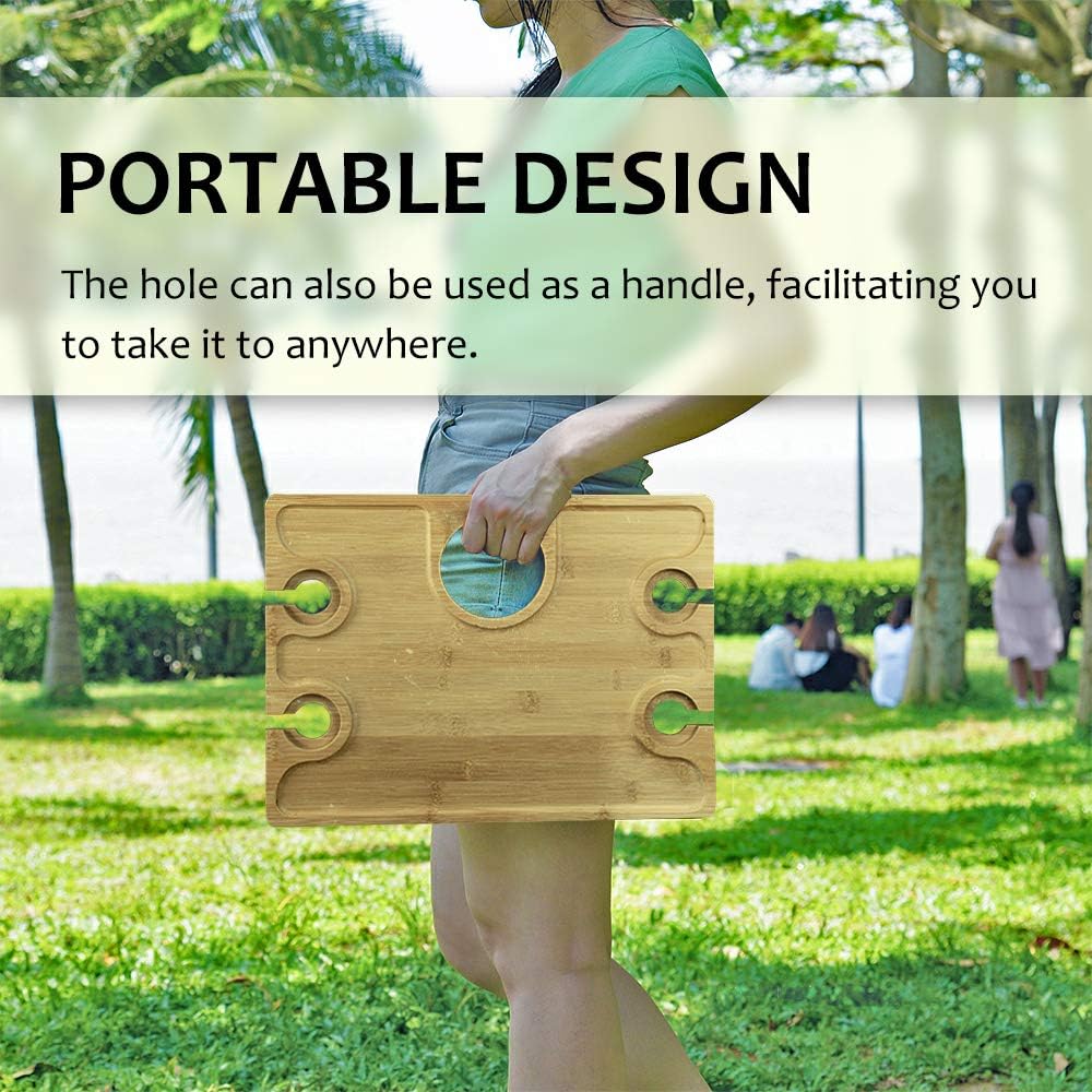 Tirrinia Outdoor Wine Picnic Table, Large Folding Portable Bamboo Snack & Cheese Tray with 4 Wine Glasses Holder for Concerts at Park, Beach, Ideal Wine Lover Gift : Garden & Outdoor