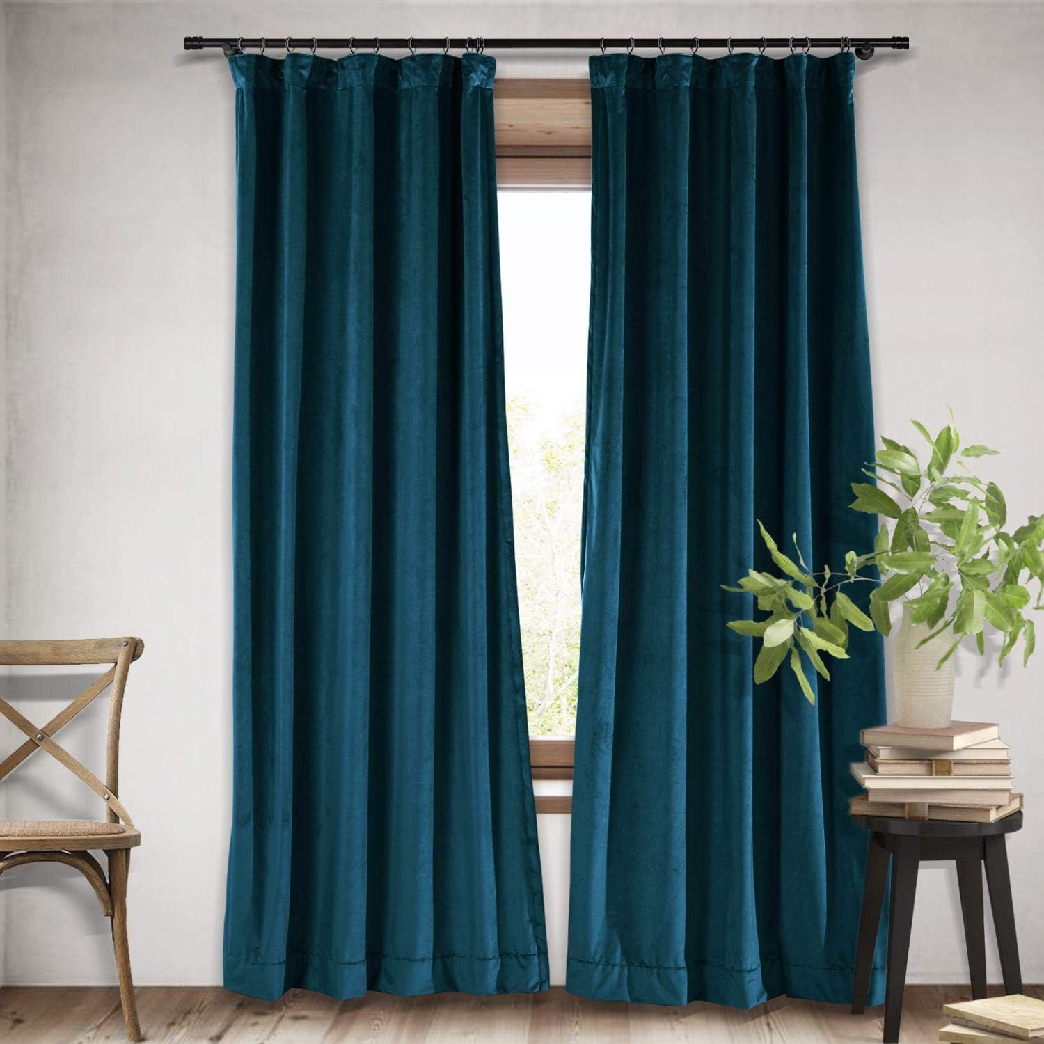 Macochico Midnight Blue Velvet Curtain for Bedroom 4 in 1