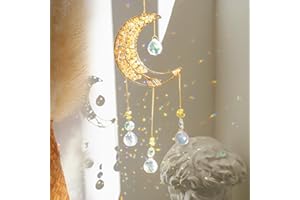 ILCLVIZ Crystal Moon Suncacher-Sun Catchers Indoor Window Prism Moon Crystal Dream Catcher Natural Healing Stones Rainbow Maker Garden Car Decoration Outdoor (Citrine)