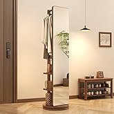 AnywaysWood Full Length Mirror with Stand,Mirror Coat Rack,65.7 ''×15.8 ''Floor Mirror for Bedroom, Living Room, Dressing Room(Walnut)