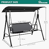 YITAHOME 3 Seater Canopy Swing Chair, 200KG Capacity, Black view 2