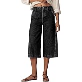 Astylish Capris Jeans for Women Wide Leg High Waisted Stretchy Jean Pants with Slanted Pockets