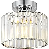 VIOLOEMI Crystal Chrome Semi Flush Mount Ceiling Light Modern Hallway Light Fixture Metal Close to Lamp for Entryway Bathroom