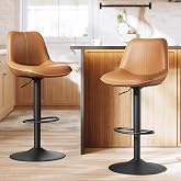 VASAGLE Bar Stools Set of 2, Swivel, Adjustable Height, Spliced Design | Kitchen Stools, Synthetic Leather, Larger Metal Base, Ergonomic Backrest, Steel, Caramel Brown, LYNA Collection ULJB168K01