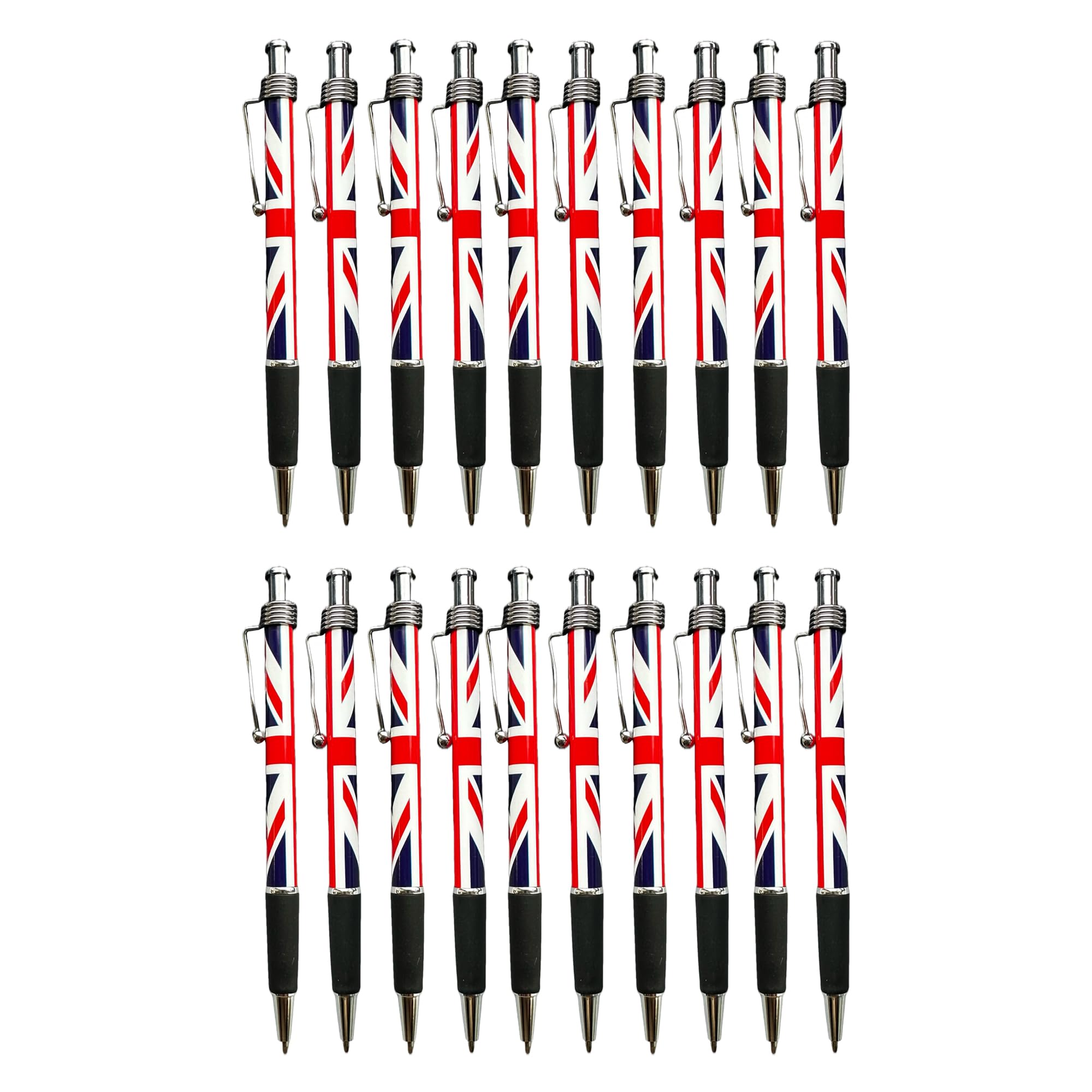 LILAJ Set of 20 Union Jack Flag Retractable Ballpoint Pens Souvenir & Stationery Patriotic Writing Instruments for Office, School, and Gifts Party Decoration