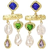 HETICA Gold Pearl Drop Dangle Earrings for Women, Baroque White Big Pearl Drop Earrings Engaged Wedding Bridesmaid Hanging Jewelry Gifts for Women