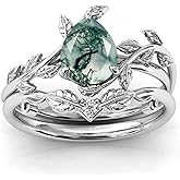 Seiyang Natural Moss Agate Ring 925 Sterling Silver Moss Agate Engagement Ring Set Promise Wedding Ring Jewelry Gift for Women
