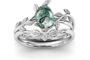 Seiyang Natural Moss Agate Ring 925 Sterling Silver Moss Agate Engagement Ring Set Promise Wedding Ring Jewelry Gift for Women