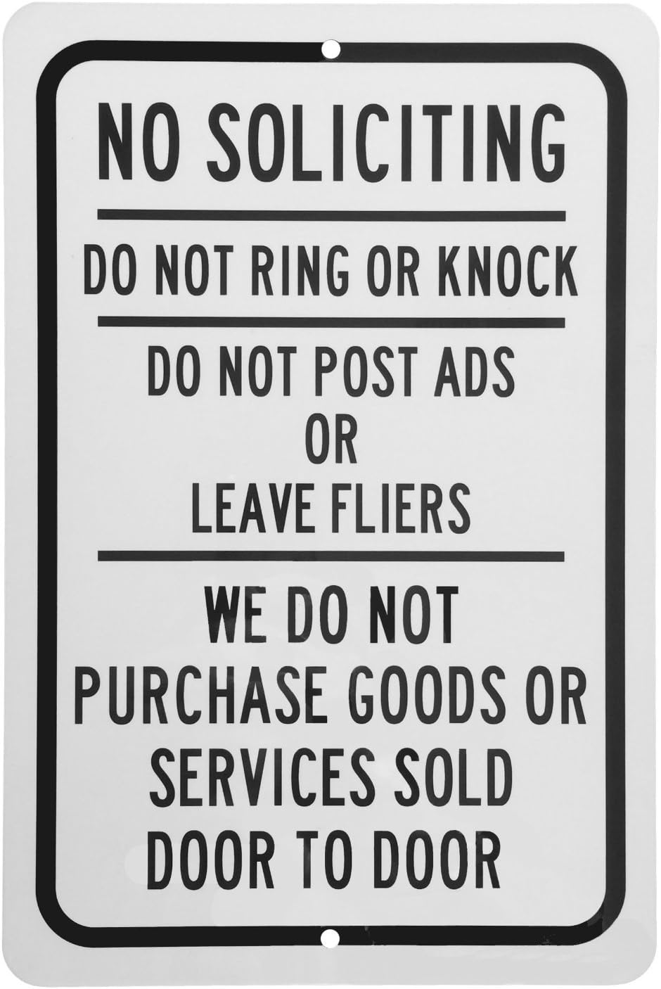 No Soliciting Sign - Do Not Ring or Knock - Keep Solicitors Away -Aluminum 8" x 12" Sign