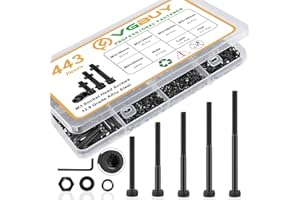VGBUY 443Pcs M3 Screws Assortment Kit for 3D Printer DIY, M3x25/30/35/40/45mm, Hex Socket Head Cap Metric Screws Bolts Washers Nuts Kit, 12.9 Grade Alloy Steel, Black Oxide