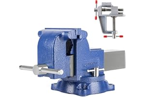 COGNATIVE 6" Heavy-Duty Bench Vise Ductile Iron Bench Vise 6 Inch 360° Swivel Bench Vice with Anvil Blue, Include Mini Bench Vice Clamp
