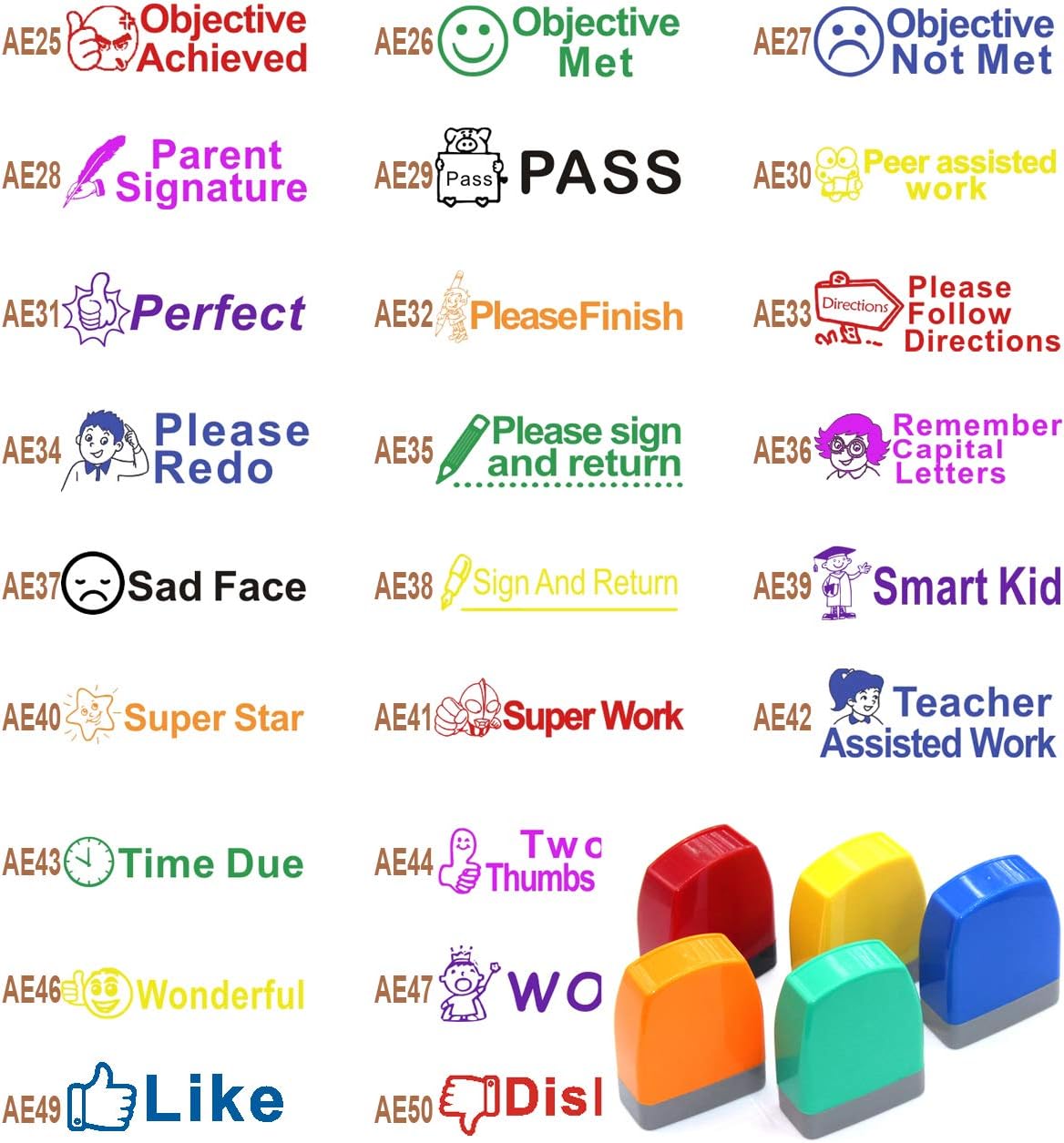 5pc Self Inking Teacher Stamps School Grading Stamp