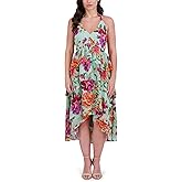 Siena Womens Sleeveless V-Neck Tiered Hi Lo Midi Dress