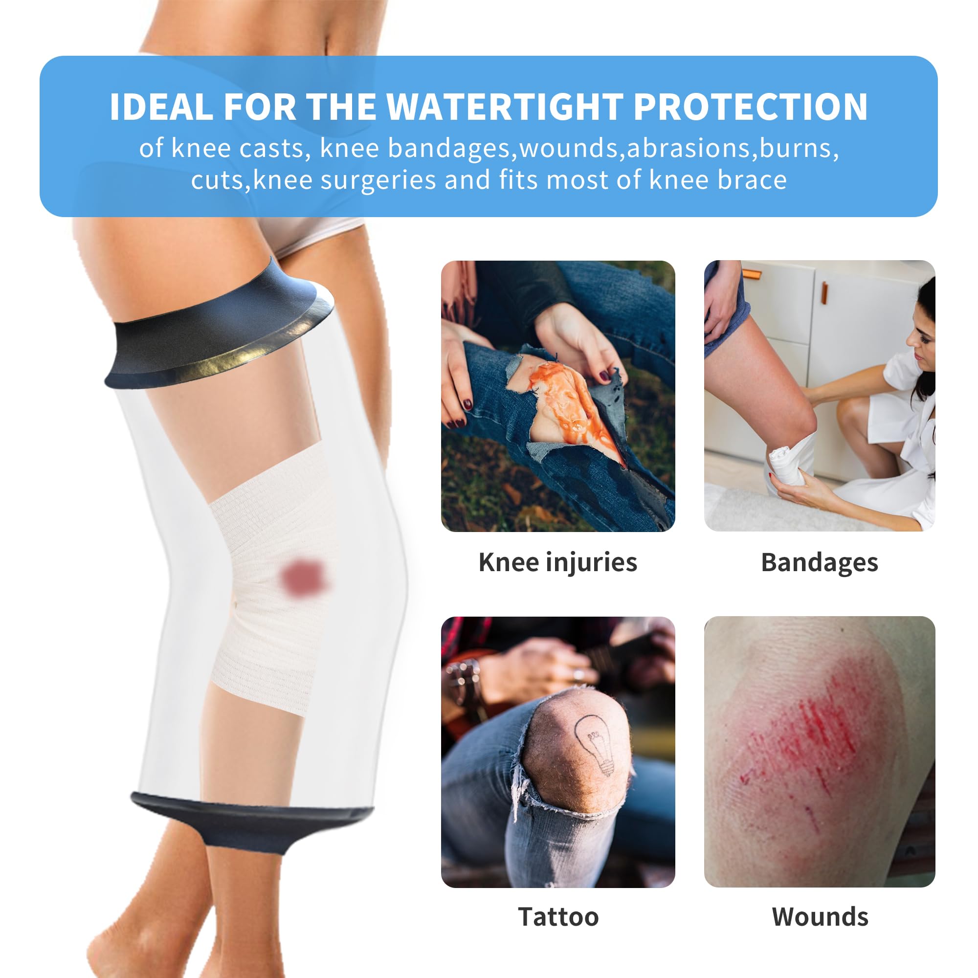 KEEFITT Knee Cast Cover for Shower, Waterproof Bandage and Cast Protector for Knee Replacement Surgery, Wound, Burns Watertight Protection Reusable,