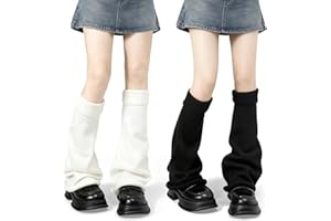 2 Pairs Long Leg Warmers Women,Knitted Winter White Black Leg Warmers for Girls,Cute Punk Stockings Boots Cuff