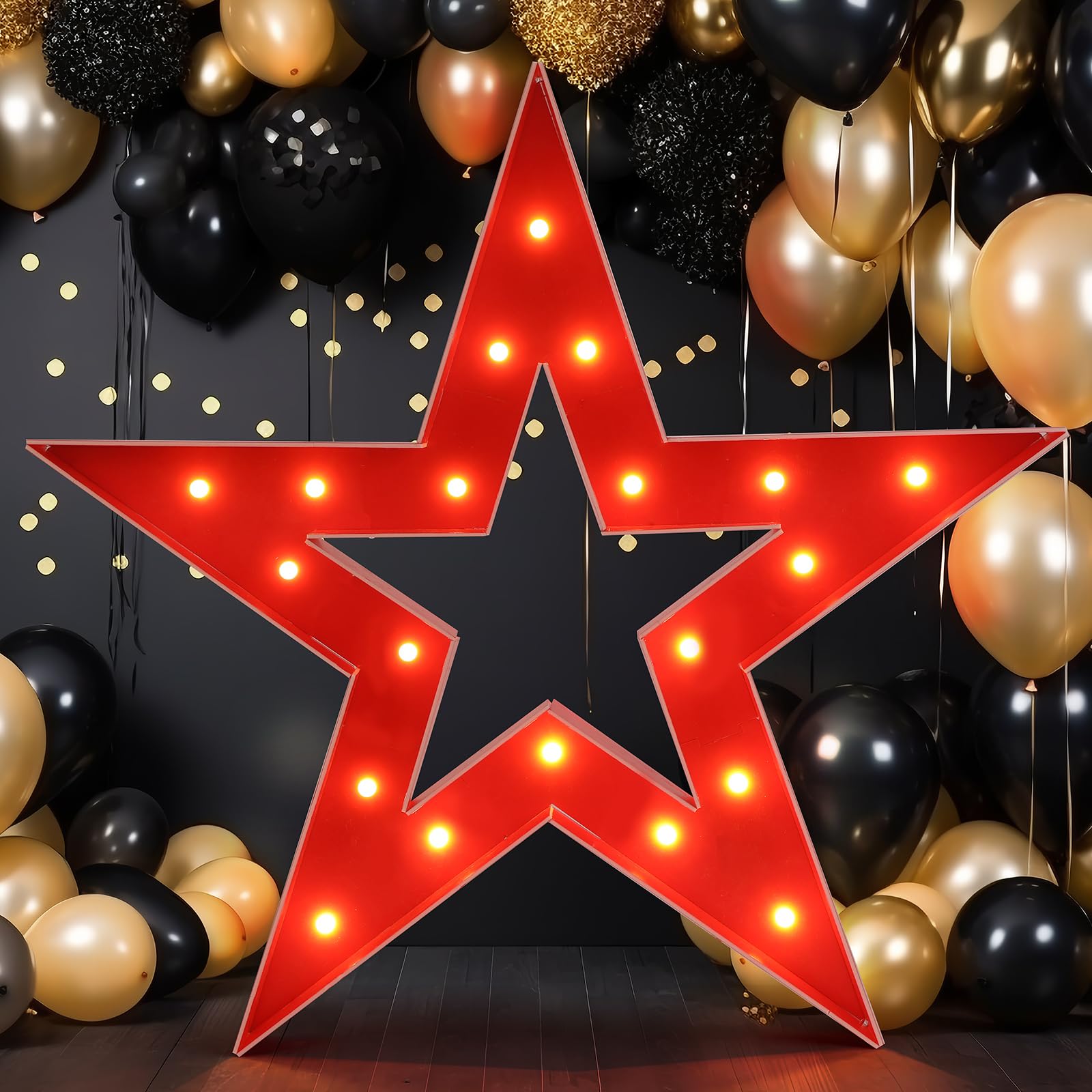 Photo 1 of Aurelema Large Star Light Up Decoration 4ft Light up Star Movie Night Party Decorations Battery Powered for Red Carpet Event Awards Night Ceremony Movie Theme Party Decorations(Red)