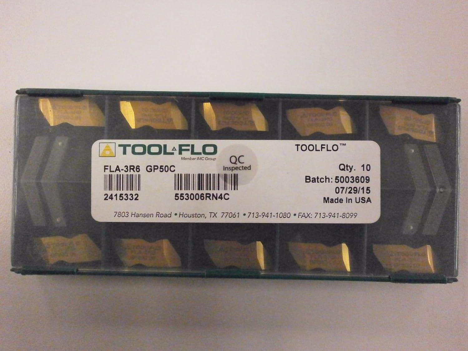 10pc) ToolFlo FLA 3R6 GP50 Top Notch Carbide Acme Threading Inserts NA