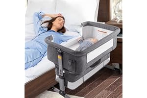 Ihoming Baby Bassinet Bedside Sleeper, Baby Bed Side Crib with Storage Basket, Easy Folding Bassinets, Adjustable Baby Bed fo