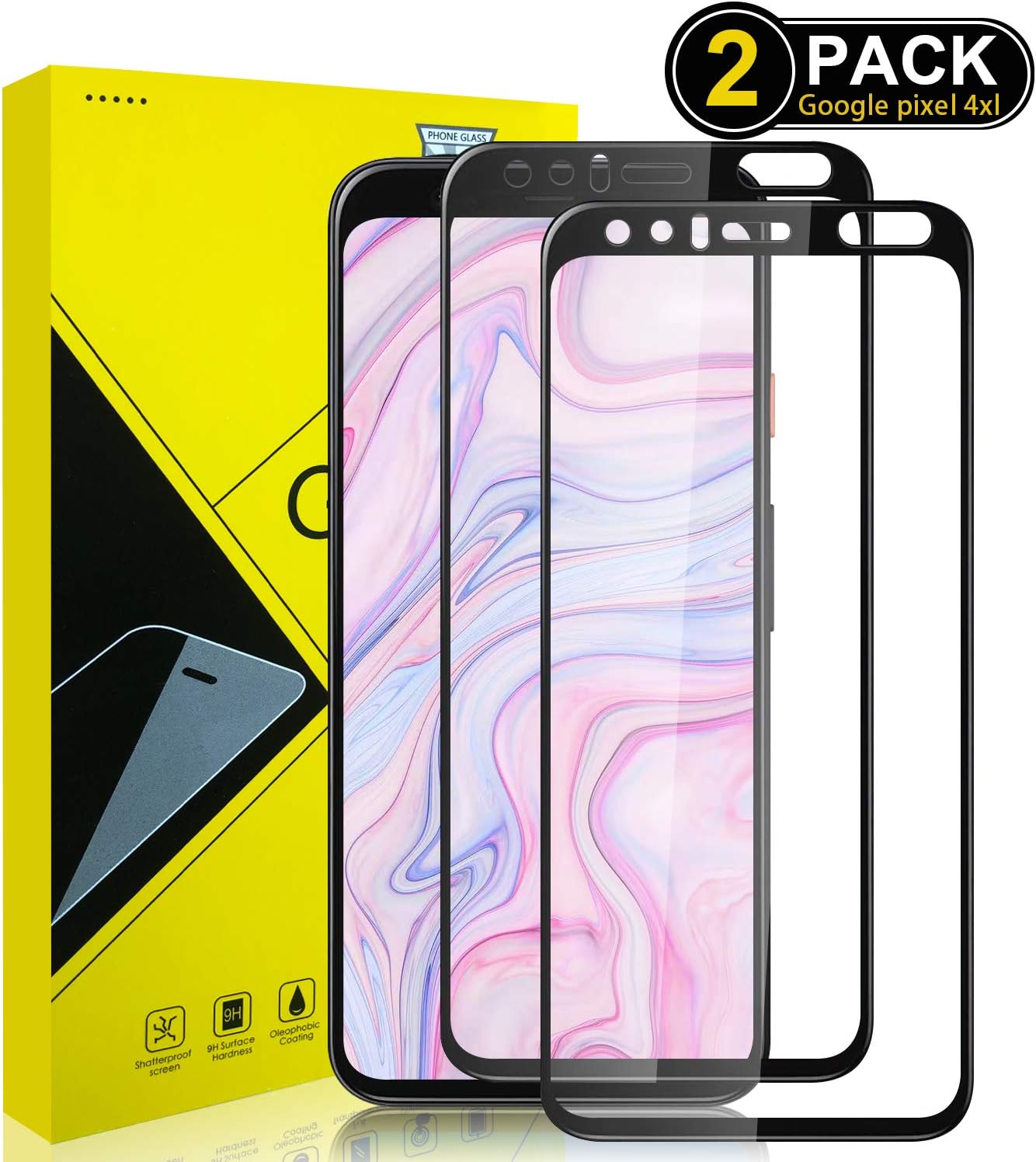 Pazon Google Pixel 4 XL Screen Protector Glass [2 Pack], Full Coverage HD Tempered Glass Anti-Scratch Bubble-Free Screen Protector for Google Pixel 4 XL